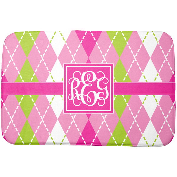Custom Pink & Green Argyle Dish Drying Mat (Personalized)