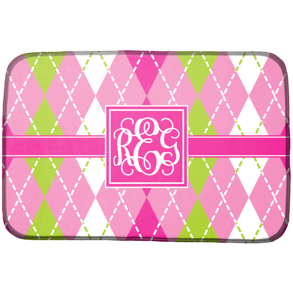 Custom Pink & Green Argyle Dish Drying Mat (Personalized)