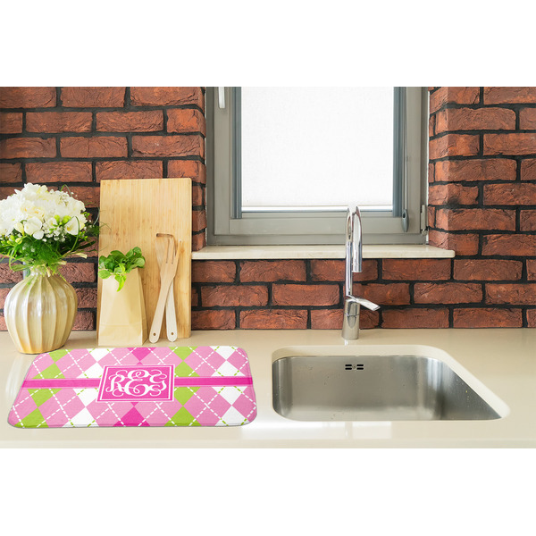 Pink & Green Argyle Dish Drying Mat - LIFESTYLE 2