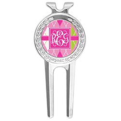 Pink & Green Argyle Golf Divot Tool & Ball Marker (Personalized)