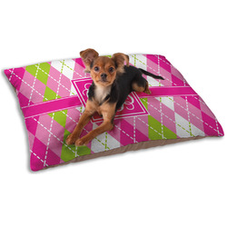 Pink & Green Argyle Dog Bed - Small w/ Monogram