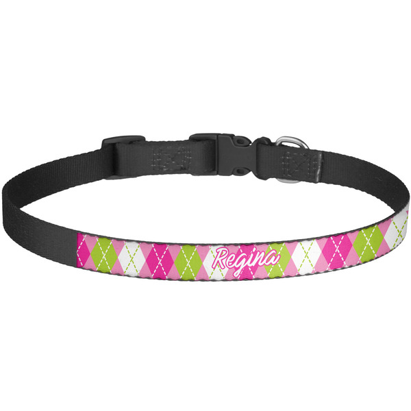 Custom Pink & Green Argyle Dog Collar - Large (Personalized)