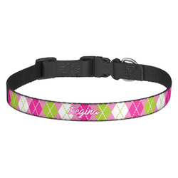 Pink & Green Argyle Dog Collar - Medium (Personalized)