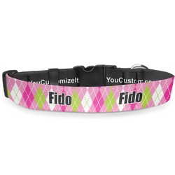 Pink & Green Argyle Deluxe Dog Collar (Personalized)