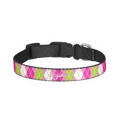 Pink & Green Argyle Dog Collar - Small (Personalized)