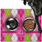 Pink & Green Argyle Dog Food Mat - Large LIFESTYLE