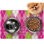Pink & Green Argyle Dog Food Mat - Small w/ Monogram