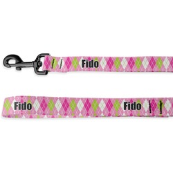 Pink & Green Argyle Deluxe Dog Leash (Personalized)