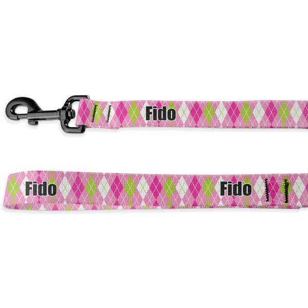 Custom Pink & Green Argyle Deluxe Dog Leash (Personalized)