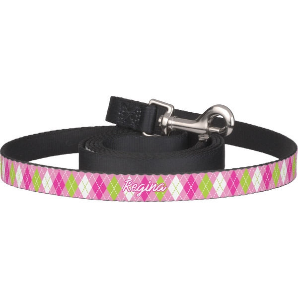 Custom Pink & Green Argyle Dog Leash (Personalized)