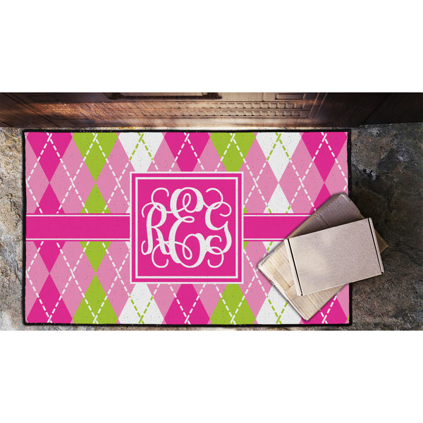 Pink & Green Argyle Door Mat - LIFESTYLE (Lrg)