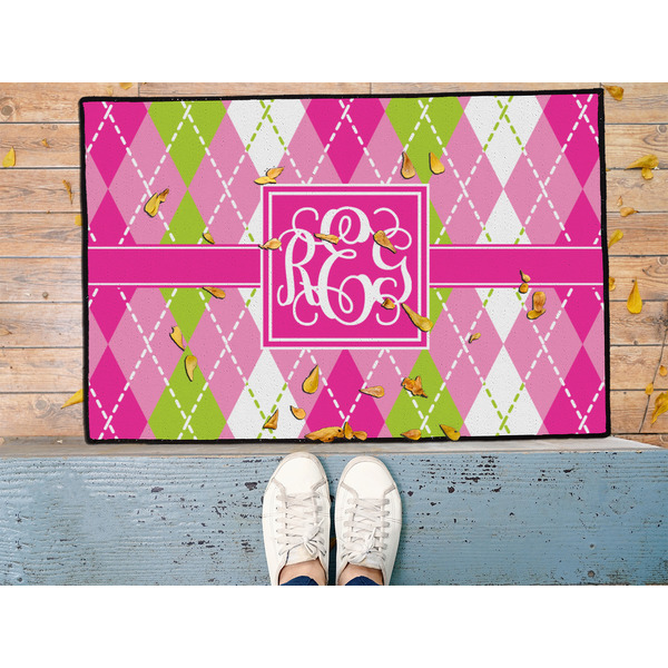 Pink & Green Argyle Door Mat - LIFESTYLE (Med)