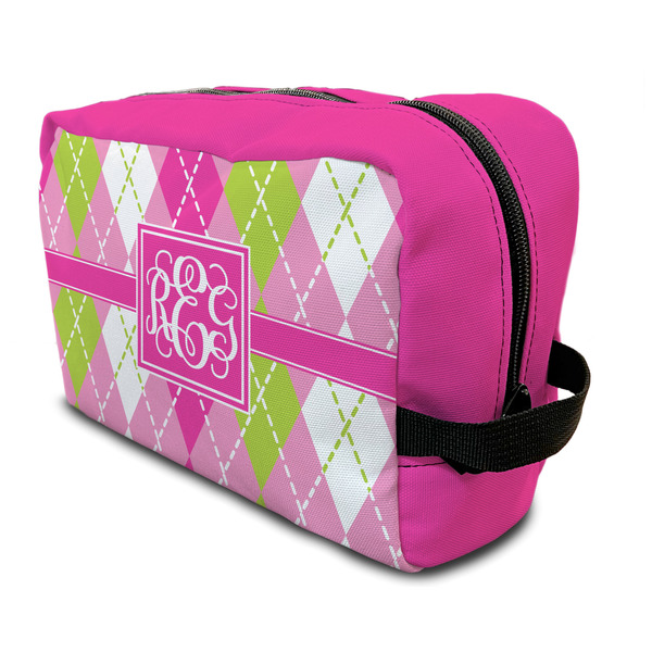 Custom Pink & Green Argyle Toiletry Bag / Dopp Kit (Personalized)