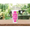 Pink & Green Argyle Double Wall Tumbler with Straw Lifestyle