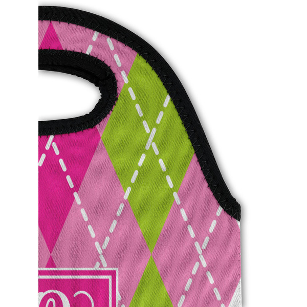 Pink & Green Argyle Double Wine Tote - Detail 1 (new)