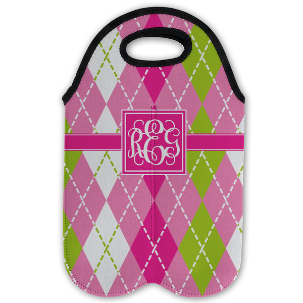 Pink & Green Argyle Double Wine Tote - Flat (new)