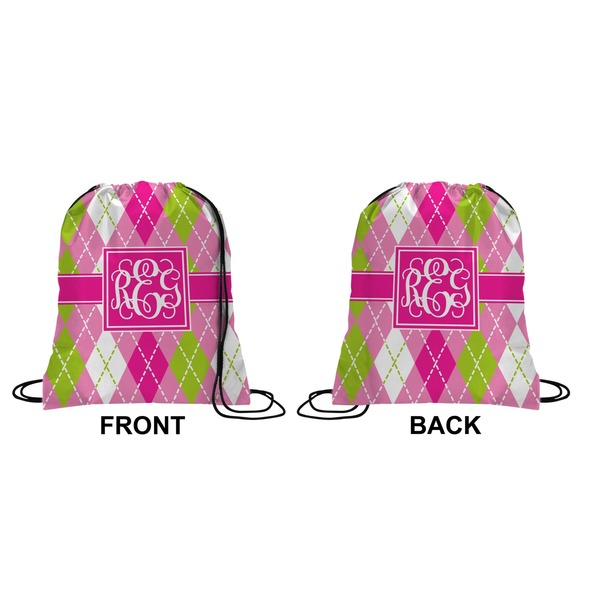 Pink & Green Argyle Drawstring Backpack