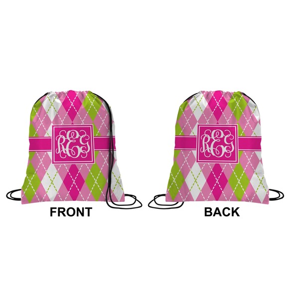 Pink & Green Argyle Drawstring Backpack Front & Back Small
