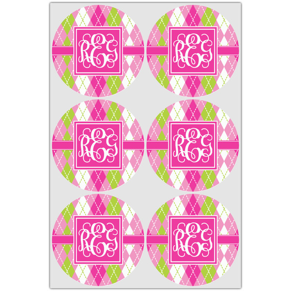 Pink & Green Argyle Drink Topper - Large - Set of 6