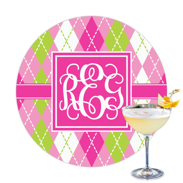 Custom Pink & Green Argyle Printed Drink Topper (Personalized)