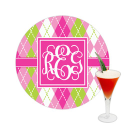 Pink & Green Argyle Printed Drink Topper -  2.5" (Personalized)