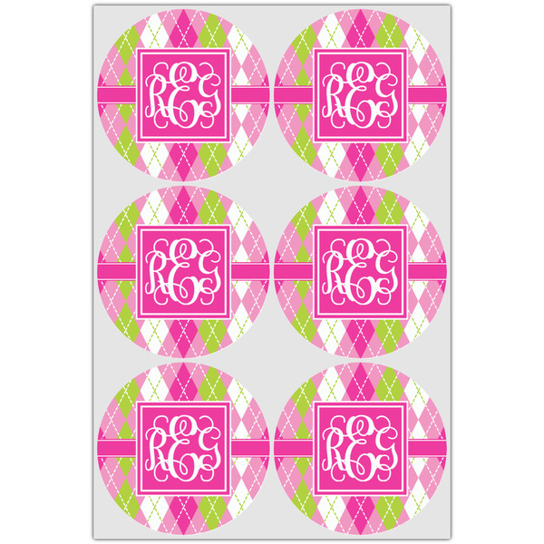 Pink & Green Argyle Drink Topper - XLarge - Set of 6