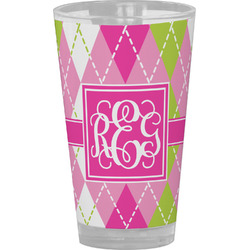 Pink & Green Argyle Pint Glass - Full Color (Personalized)