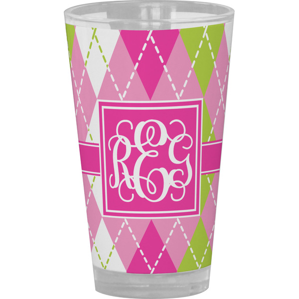 Custom Pink & Green Argyle Pint Glass - Full Color (Personalized)