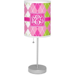 Pink & Green Argyle 7" Drum Lamp with Shade Polyester (Personalized)