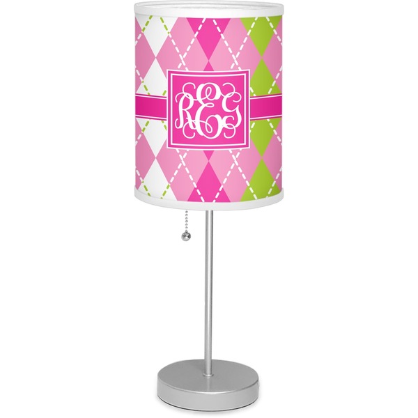 Custom Pink & Green Argyle 7" Drum Lamp with Shade (Personalized)