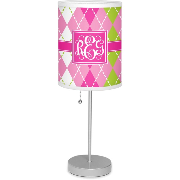 Custom Pink & Green Argyle Lamp with Drum Shade (Personalized)