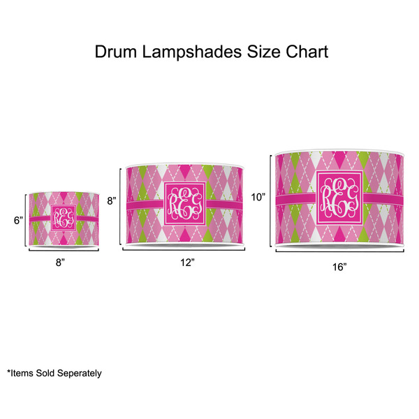 Pink & Green Argyle Drum Lampshades - Sizing Chart