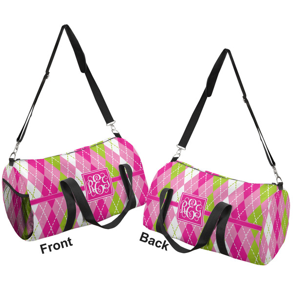 Pink & Green Argyle Duffle bag large front and back sides