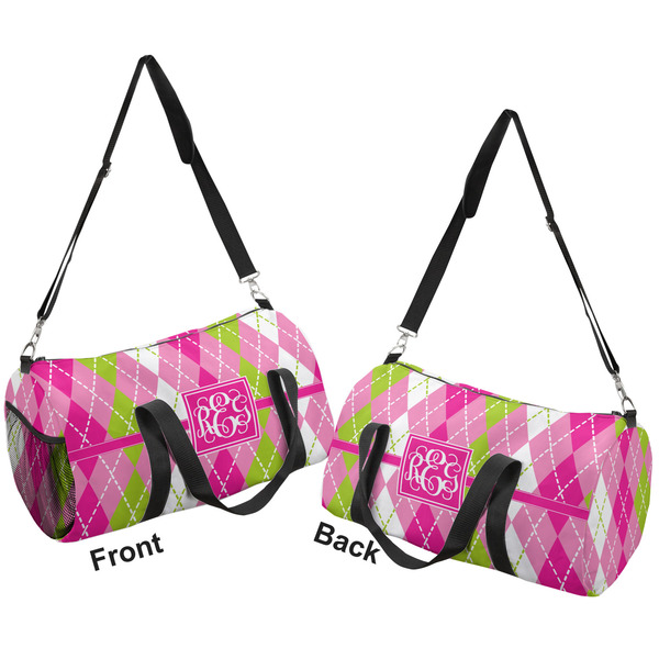 Pink & Green Argyle Duffle bag small front and back sides