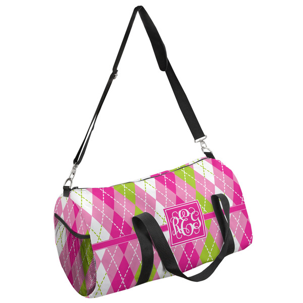 Custom Pink & Green Argyle Duffel Bag - Large (Personalized)