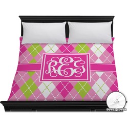 Pink & Green Argyle Duvet Cover - King (Personalized)