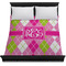 Pink & Green Argyle Duvet Cover - Queen - On Bed - No Prop