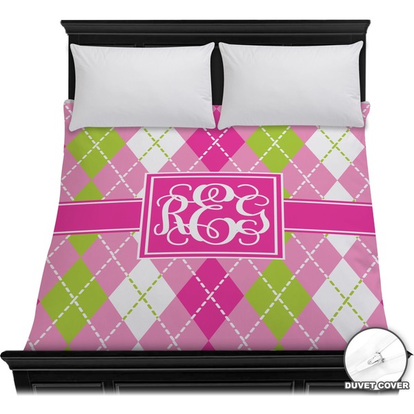 Custom Pink & Green Argyle Duvet Cover - Full / Queen (Personalized)