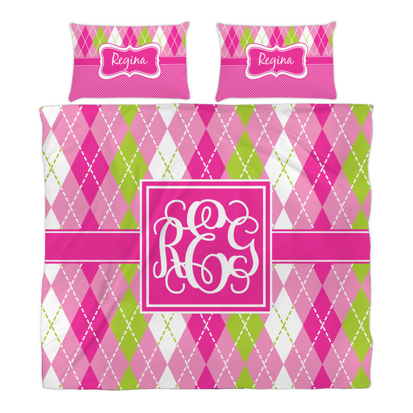Pink & Green Argyle Duvet Cover Set - King - Alt Approval