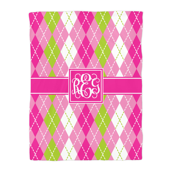 Pink & Green Argyle Duvet Cover - Twin - Front