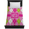 Pink & Green Argyle Duvet Cover - Twin - On Bed - No Prop