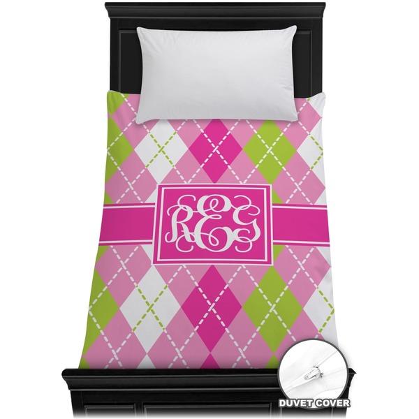 Custom Pink & Green Argyle Duvet Cover - Twin (Personalized)