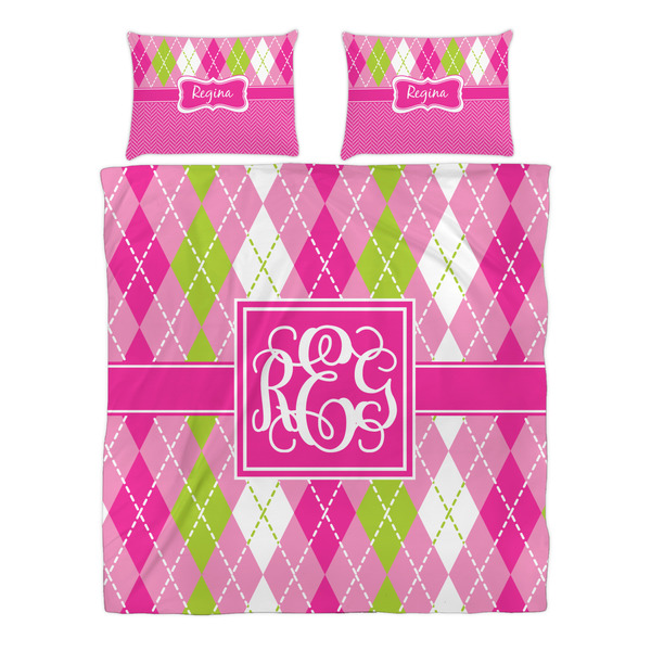 Pink & Green Argyle Duvet cover Set - Queen - Alt Approval