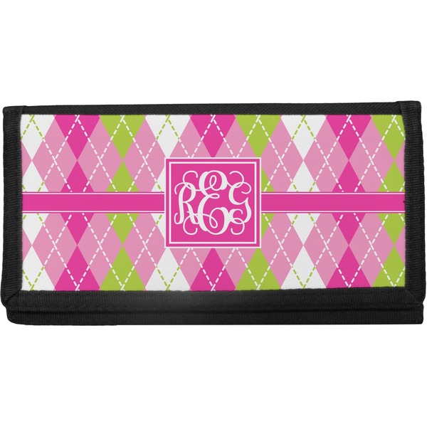 Custom Pink & Green Argyle Canvas Checkbook Cover (Personalized)