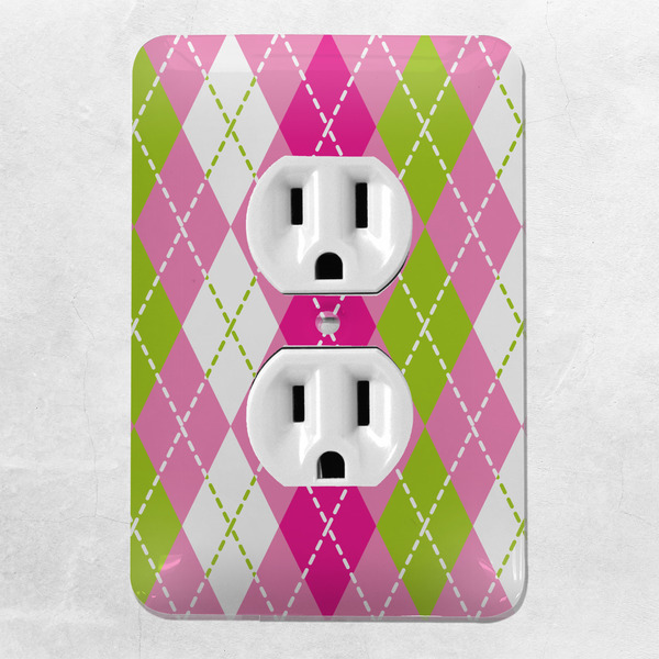 Pink & Green Argyle Electric Outlet Plate - LIFESTYLE