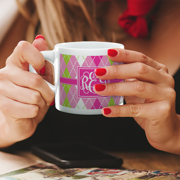 Custom Pink & Green Argyle Double Shot Espresso Cup - Single (Personalized)
