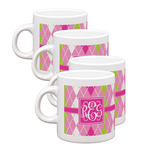 Pink & Green Argyle Single Shot Espresso Cups - Set of 4 (Personalized)