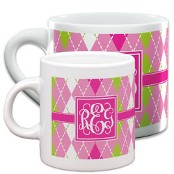 Pink & Green Argyle Espresso Cups (Personalized)