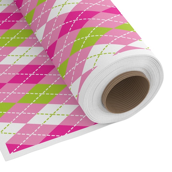 Custom Pink & Green Argyle Fabric by the Yard - Copeland Faux Linen
