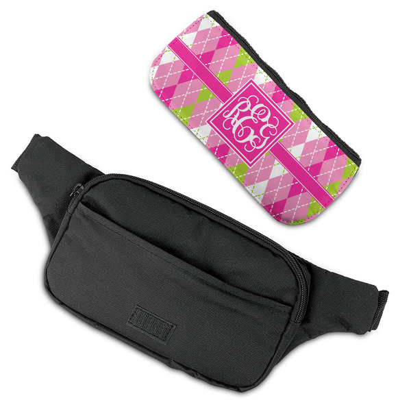 Pink & Green Argyle Fanny Packs - FLAT (flap off)